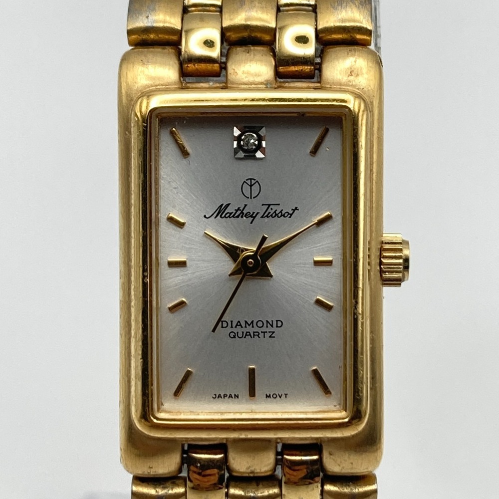 Vtg Mathey Tissot Women's Tank Watch 17mm Diamond Gold Tone New Battery 7.25"